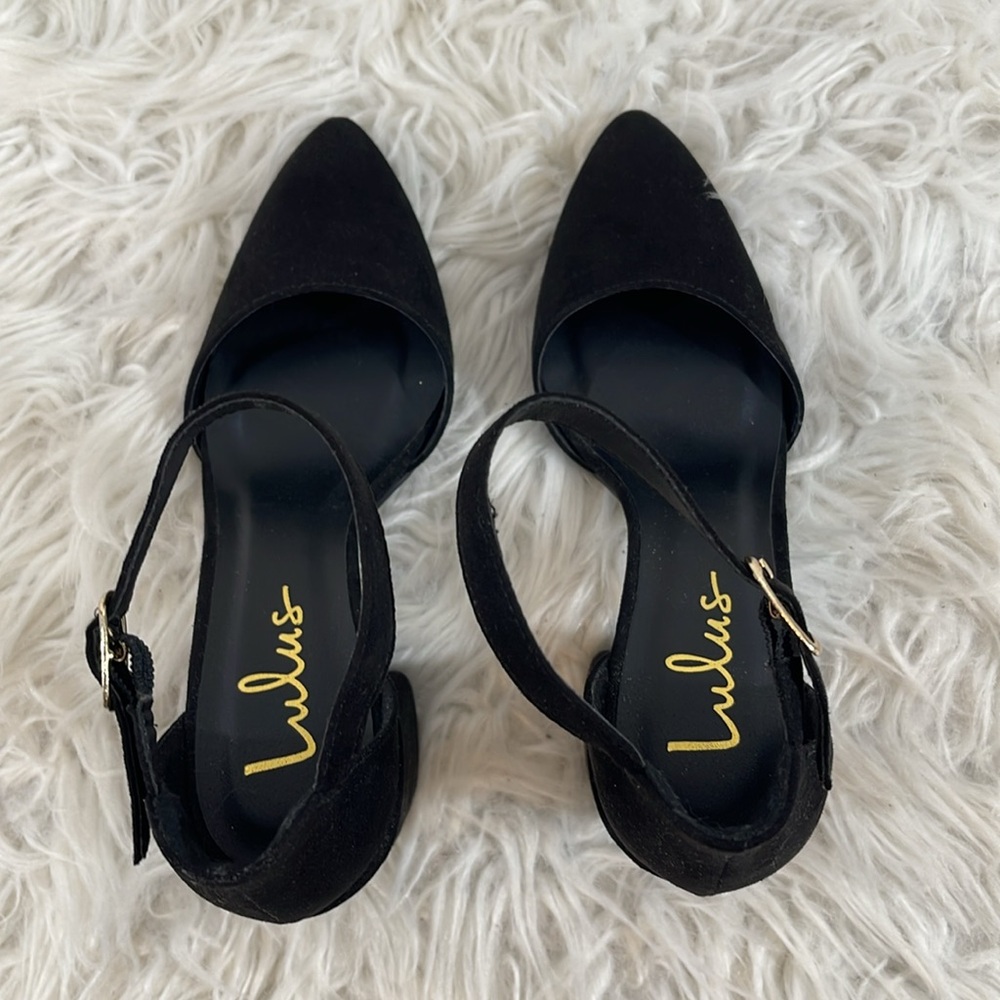 LULUS Ellarose Black Suede Ankle Strap Chunky Heels Size 5 NEW - Picture 7 of 15